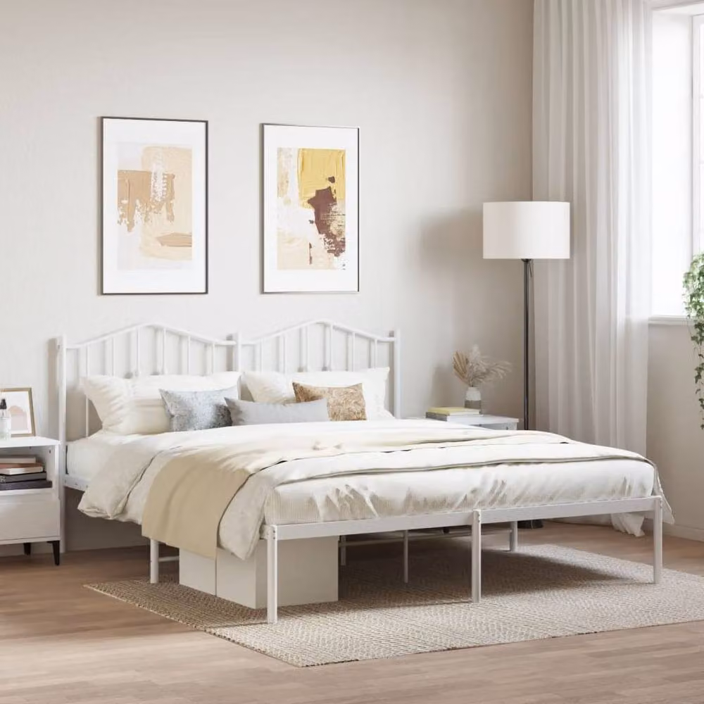 Berkfield Home Metal Bed Frame with Headboard in White, W/D/H: 160 x 200 cm – 2