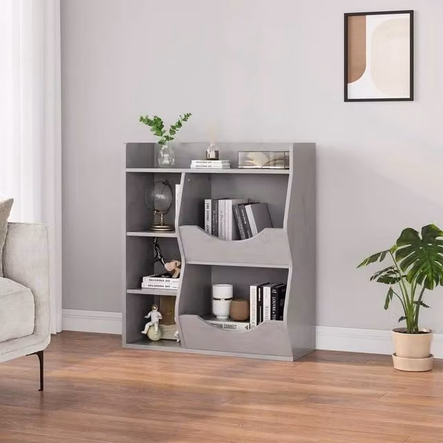 VOGREX Kids Toy Storage Organizer, 5-Cubby Wooden Unit in Grey – 1