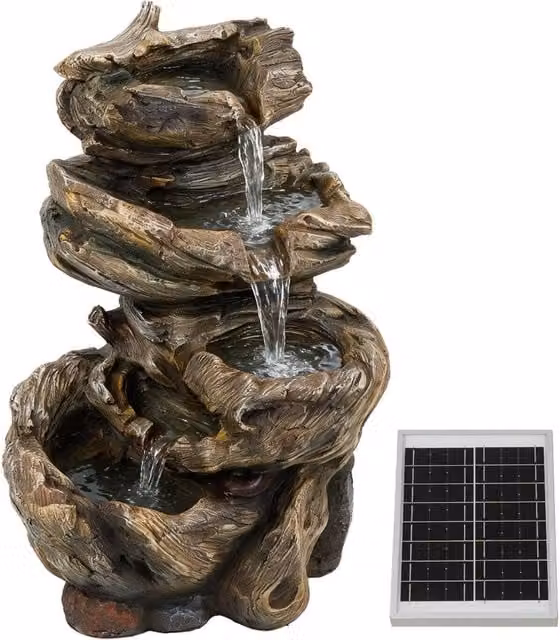 Gardenwize Solar Powered Rock Stack Cascade Garden Water Fountain in Brown, W/D/H: 30.0 x 22.0 x 47.2 cm – 1