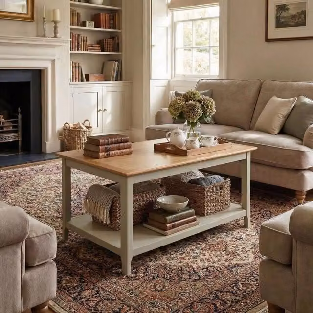 FWStyle Taberno Modern Rectangular Coffee Table in Sage Green Oak, W/D/H: 90 x 60 x 46 cm