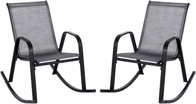 Costway Ergonomic Rocking Armchairs with Armrests in Grey Fabric and Metal