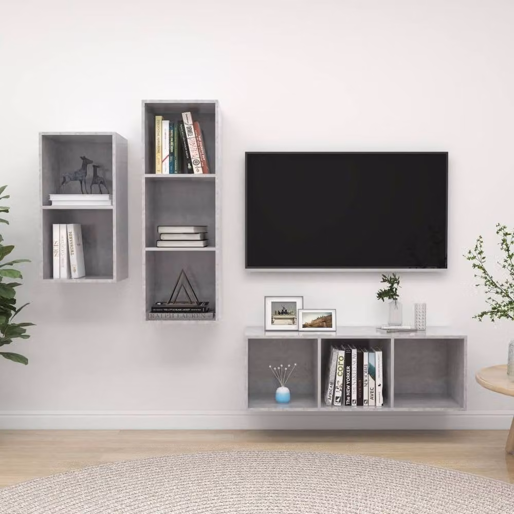 Berkfield Home 3 Piece Modern TV Cabinet Set in Matt Concrete Grey MDF