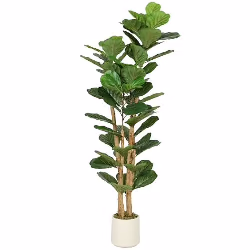 HOMCOM 150cm Artificial Fiddle Leaf Fig Tree in Green and White