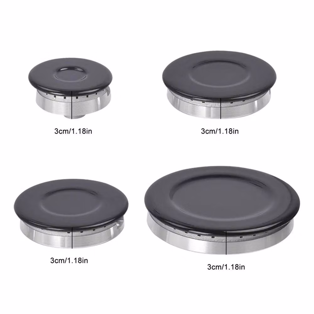VOGREX 4-Piece Black Cooker Oven Hob Burner Caps Kit – 2