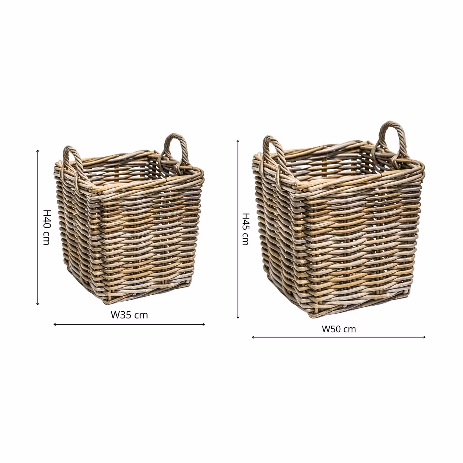Ivyline Wicker Log Basket Set of 2 in Natural Beige with Handles, W/D/H: 45 x 50 x 40 cm and 40 x 35 cm – 2
