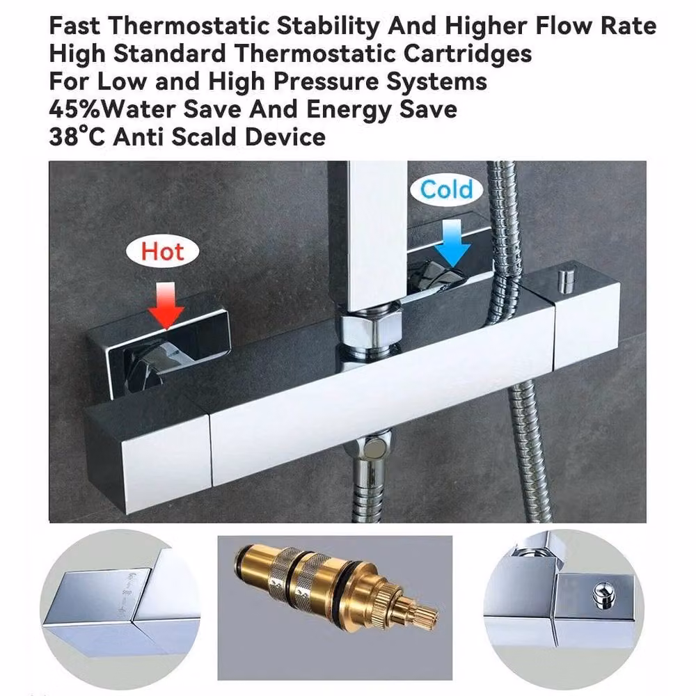 PAWNORA Twin Square Overhead Shower Head and Bar Set in Silver – 4