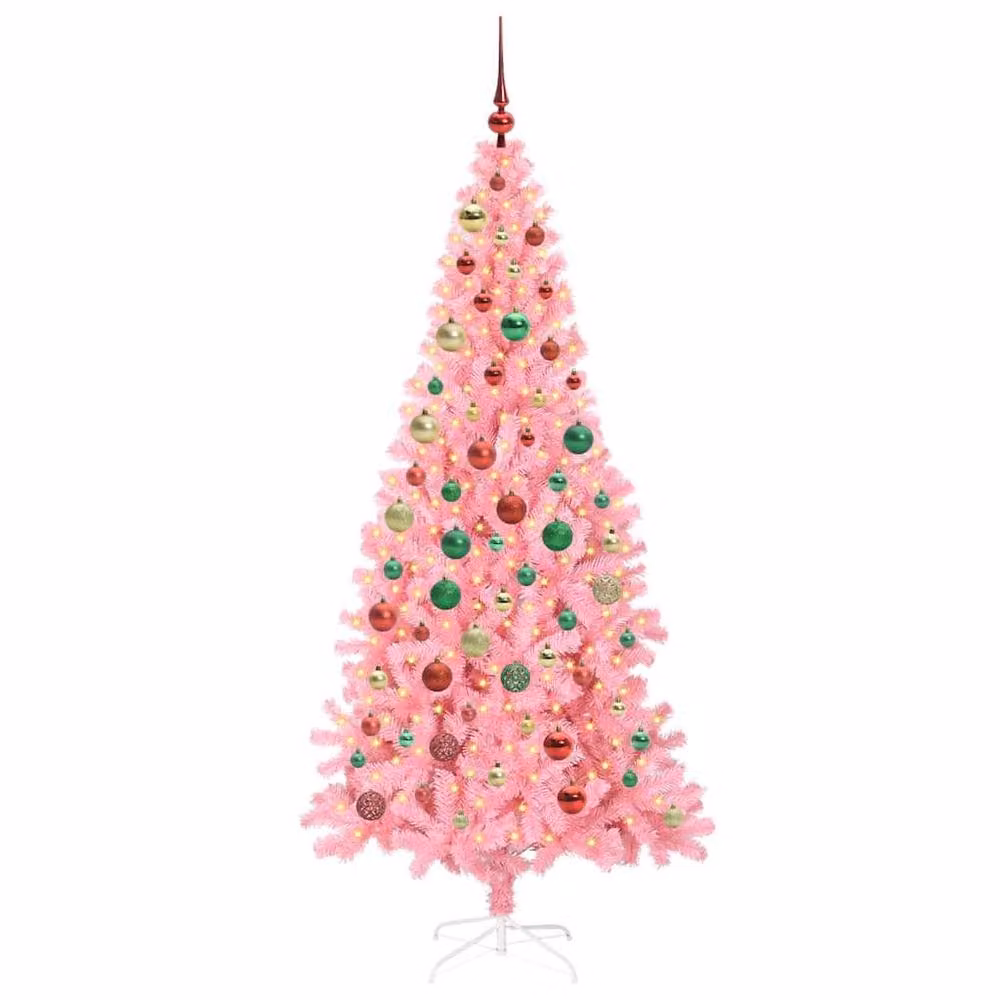 Berkfield Home Pink PVC Christmas Tree with 300 LEDs and Stand, Height: 180 cm – 3