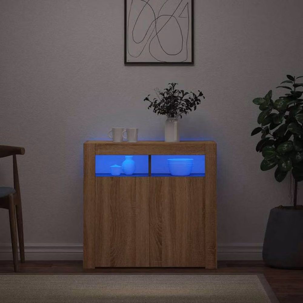 Berkfield Home Sonoma Oak Sideboard with Integrated LED Lights in Light Tan, W/D/H: 80 x 35 x 75 cm – 2