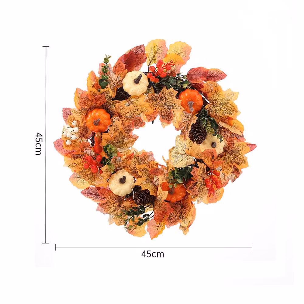 Garden Sanctuary Autumn Floral Front Door Wreath with White and Orange Pumpkins – 3