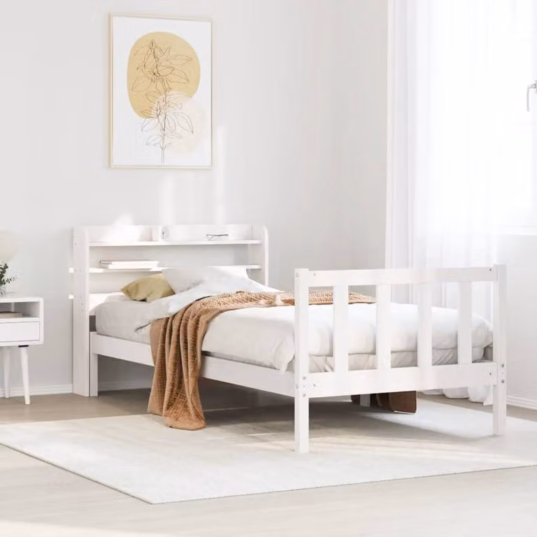 Berkfield Home White Solid Wood Pine Bed Frame with Side Compartments 100 x 200 cm