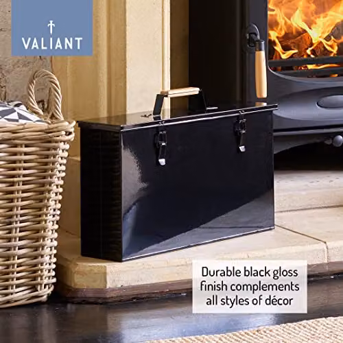 Valiant Metal Ash Carrier with Lid and Handles, Black, W: 45 cm, D: 26 cm, H: 12 cm – 3