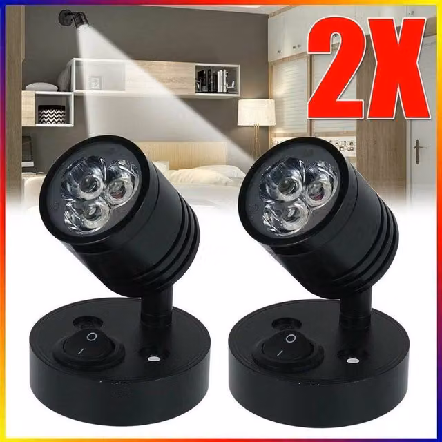 SPETLEK 2-Piece Black LED Reading Lights for Camper, Caravan and Van with Warm White Light