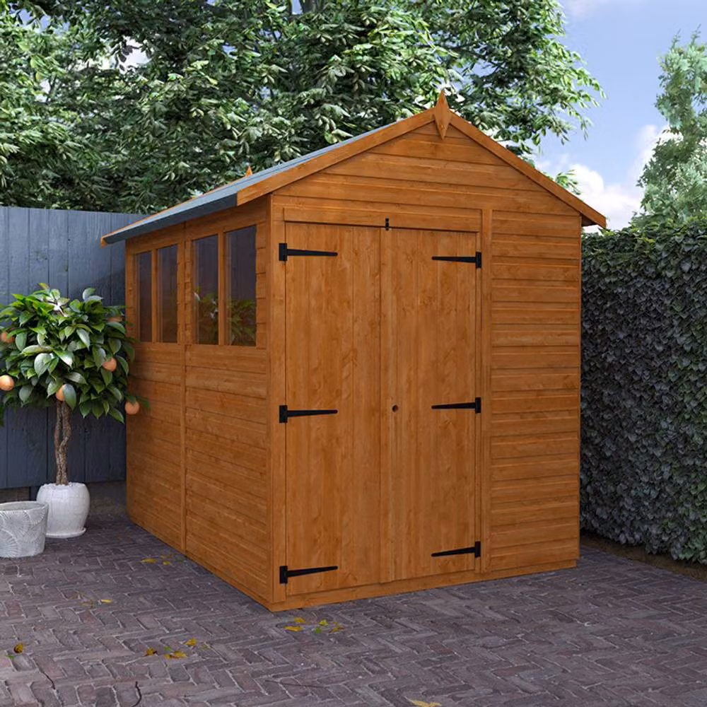 Buttercup Farm 8x6 Flex Apex Double Door 12mm Wood Garden Shed in Burnt Orange and Grey, W: 175 cm, D: 238.8 cm, H: 213.5 cm – 2