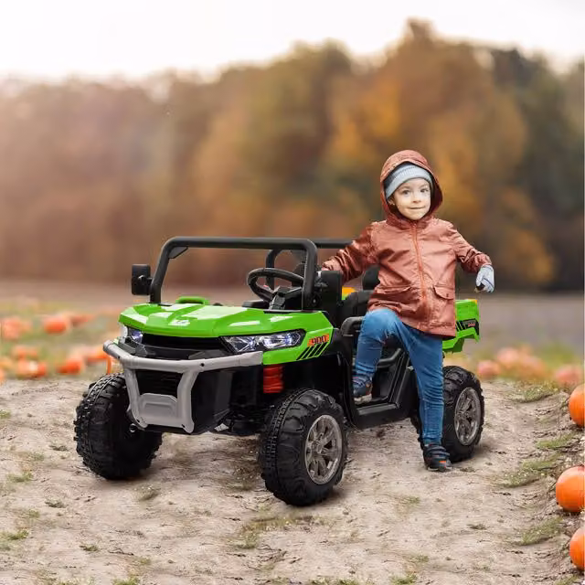 HOMCOM 12V 2-Seater Kids Ride-On Electric Car with Bucket in Green