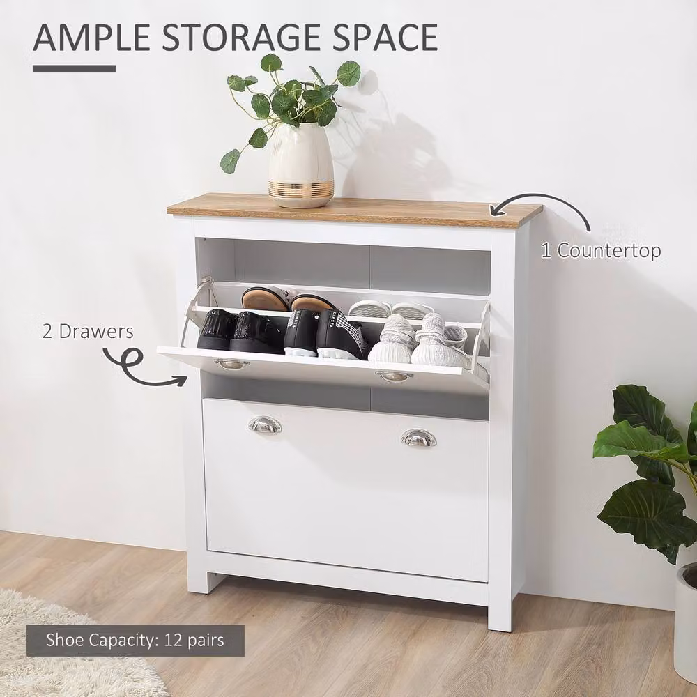ERGOVEXA Modern Narrow White Shoe Cabinet with 2 Tilting Compartments and Internal Shelves – 3