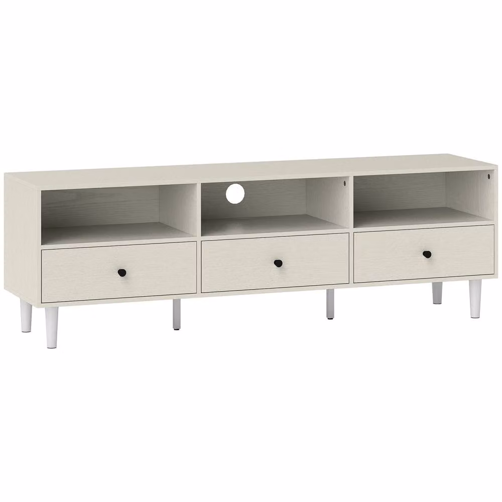 Wyld Haus Kedito TV Stand in White with 3 Drawers and 3 Open Shelves, W: 140 cm, D: 34 cm, H: 45 cm – 2