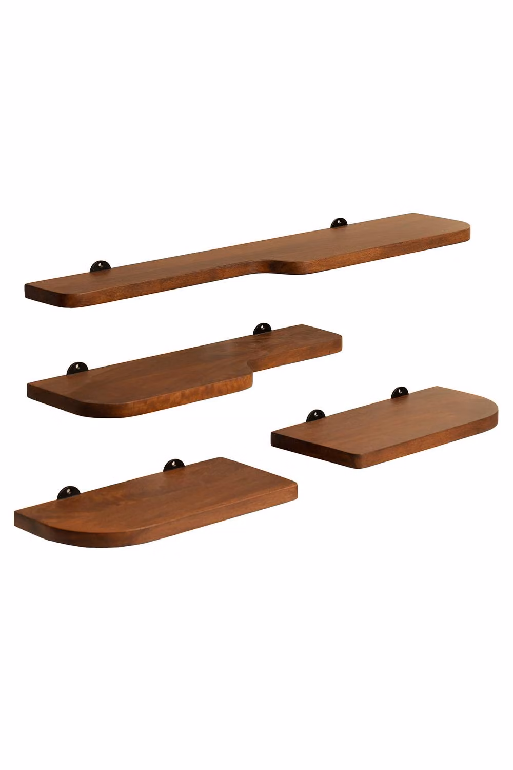 MH London Set of 4 Wall Mounted Floating Shelves in Solid Mango Wood, Walnut Brown – 2