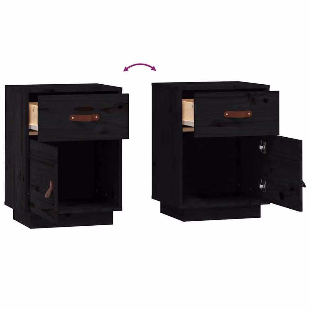 Berkfield Home Beautiful Bedside Cabinet in Black Solid Wood Pine, W/D/H: 40 x 34 x 55 cm – 5