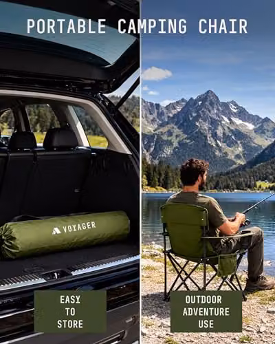 Voyager 2-Pack of Folding Camping Chairs in Green with Cup Holders and Storage Pocket – 6