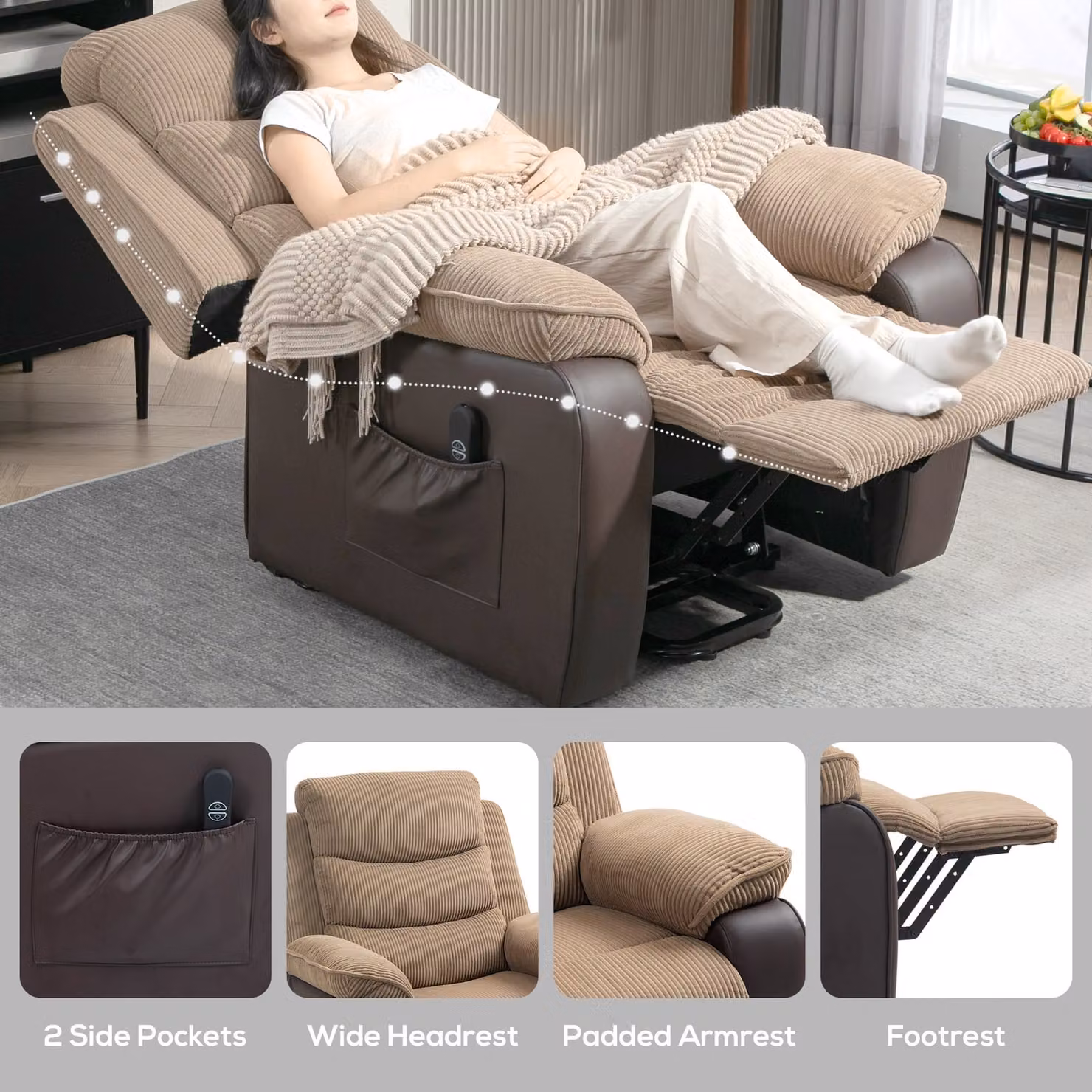 HOMCOM Brown Patchwork Design Oversized Electric Power Lift Recliner Armchair for Seniors – 7