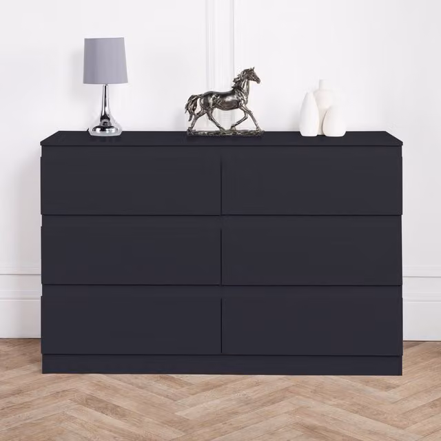 Home Treats Black 6-Drawer Minimalist Bedroom Chest of Drawers