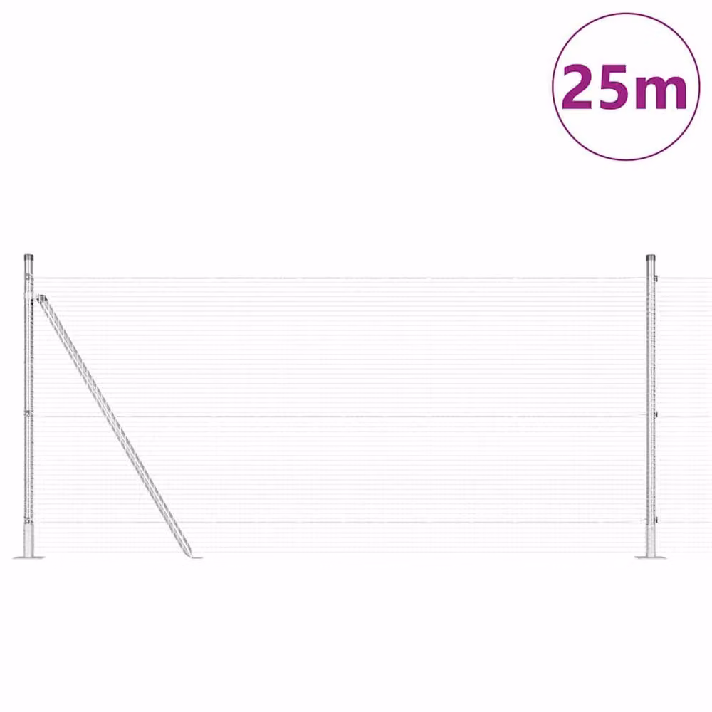 Berkfield Home Single-Bar Welded Wire Fence with 13 Flanged Posts, Galvanised Steel, Silver, 0.8 x 25 m – 2