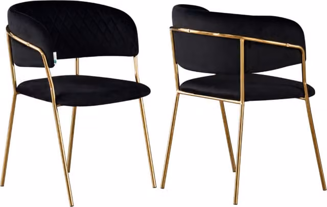 Life Interiors Atarah LUX Velvet Dining Chairs Set of 2, Black and Gold