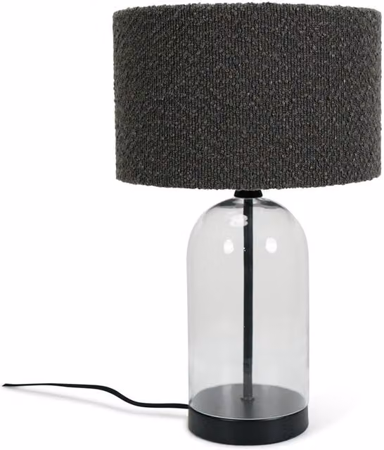 Jessy Glass Table Lamp with Black and Grey Fabric Shade