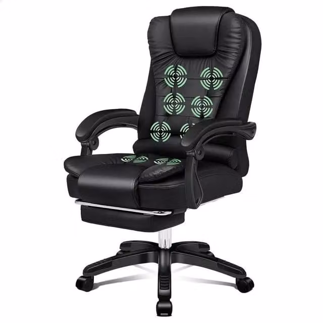 FORGEVIO Black Synthetic Leather Executive Office Chair with Massage and Heat Functions