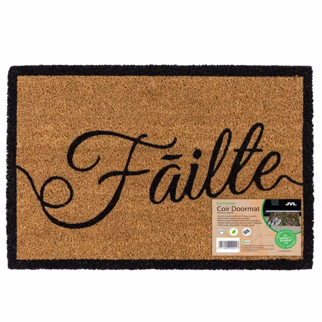 JVL Brown Natural Coir Rectangular Doormat with Non-Slip Latex Backing