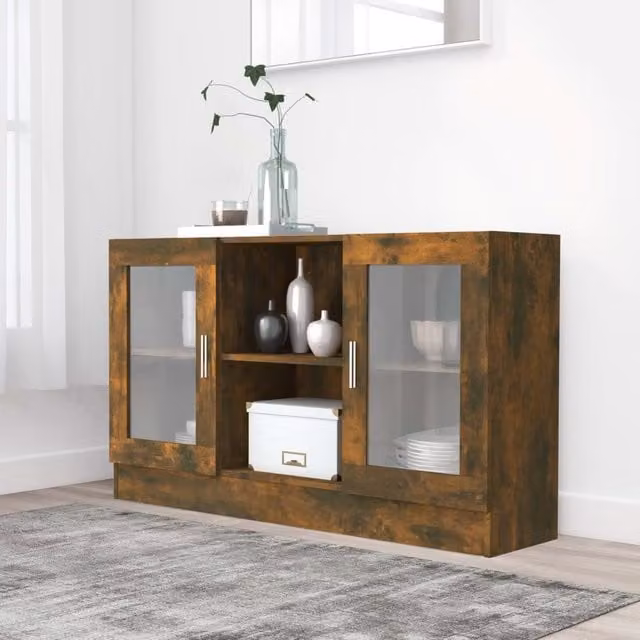 Berkfield Home Vitrine Cabinet in Smoked Oak Brown with Glass Doors, W/D/H: 120 x 30.5 x 70 cm – 1