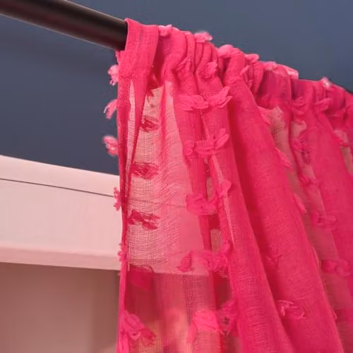 OHS Pink Tufted Pompom Voile Net Curtains, 2 Panels, W/D/H: 140 x 140 x 220 cm – 2