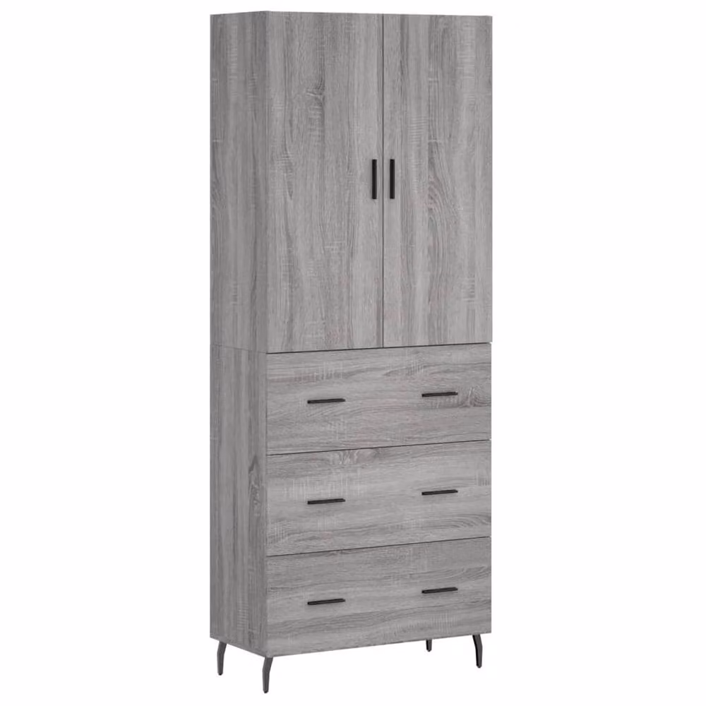Berkfield Home Grey Sonoma Highboard with Hinged Doors and Internal Shelves, W/D/H: 69.5 x 34 x 180 cm – 3