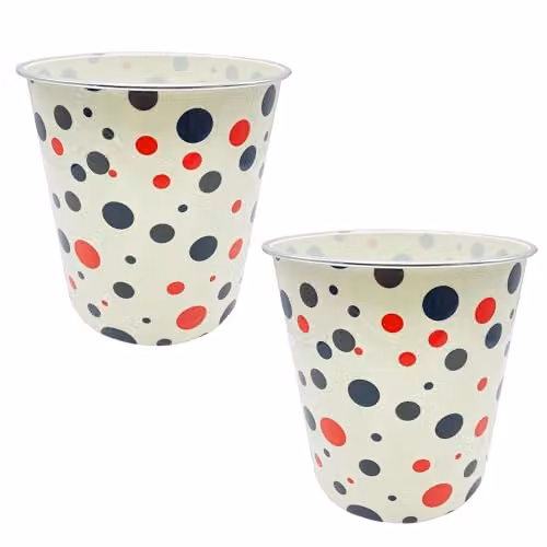 MantraRaj Pack of 2 Round Plastic Waste Paper Baskets, 7.7 Litre, White with Blue Dot