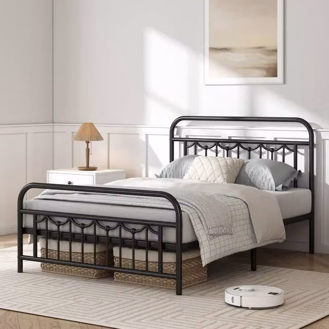 MCC Direct Frankie Metal Bed Frame with Headboard and Footboard, Black, Single, W: 90 cm, L: 190 cm