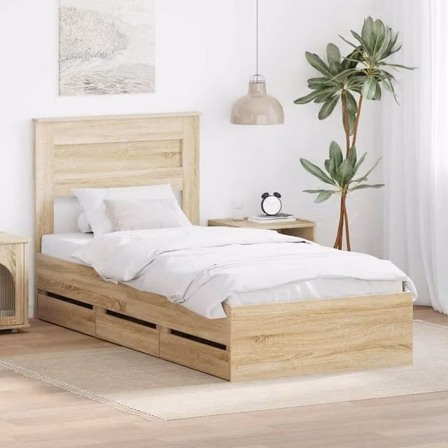 Berkfield Home Sonoma Oak Bed Frame with Drawer, Brown, W/D/H: 100 x 200 cm