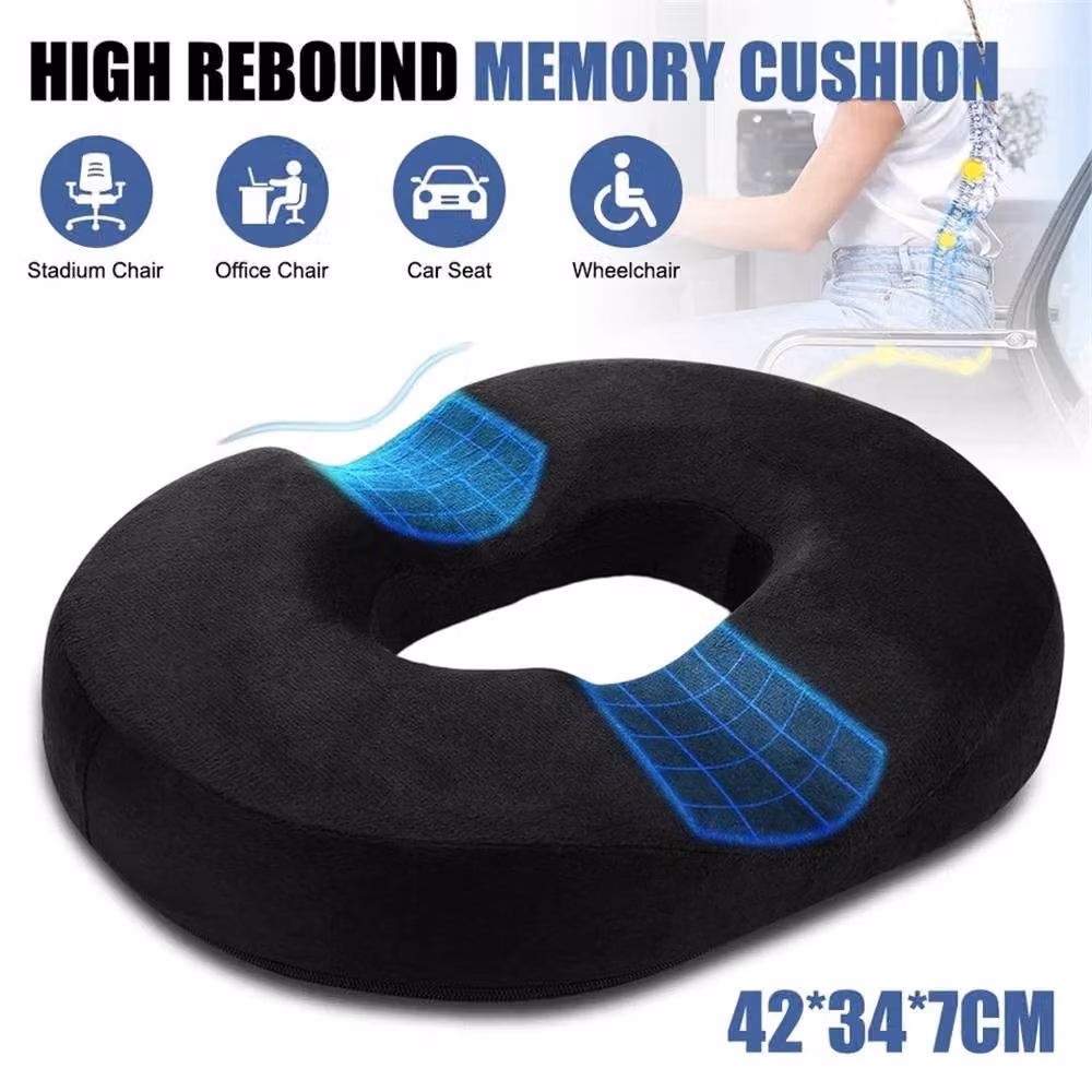 Nordara Coccyx Memory Foam Orthopaedic Seat Support Cushion in Black with Removable Velvet Cover, W: 45 cm, D: 30 cm – 2