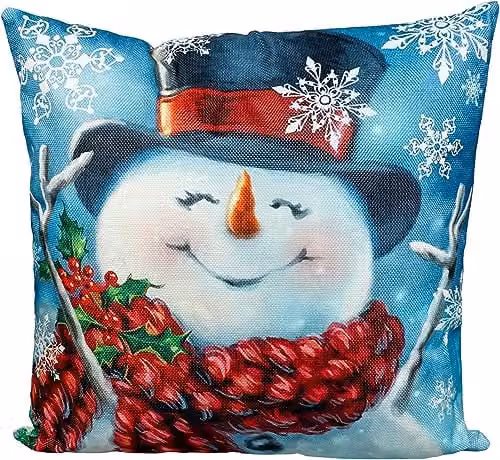 Xmas Haus Christmas Themed Square Pillow Cushion with Washable Linen Covers and Hollow Fibre Filling, Multicolour, W/D/H: 45 x 45 x 4.5 cm