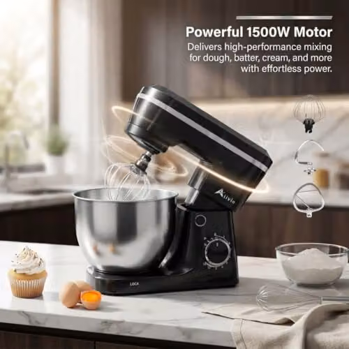 Alivio 1500W Heavy Duty Stand Mixer with 5L Stainless Steel Bowl, 10+ Speed Control, Black – 2