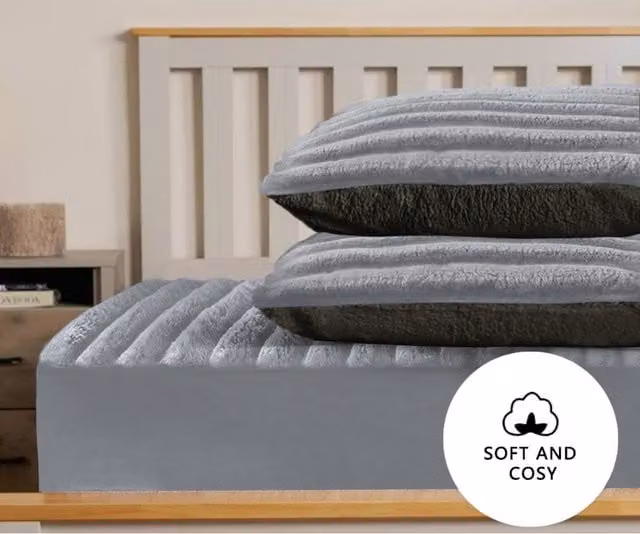 Velosso Plush Supersoft Jumbo Cord Ribbed Pillowcase Pair in Silver Grey