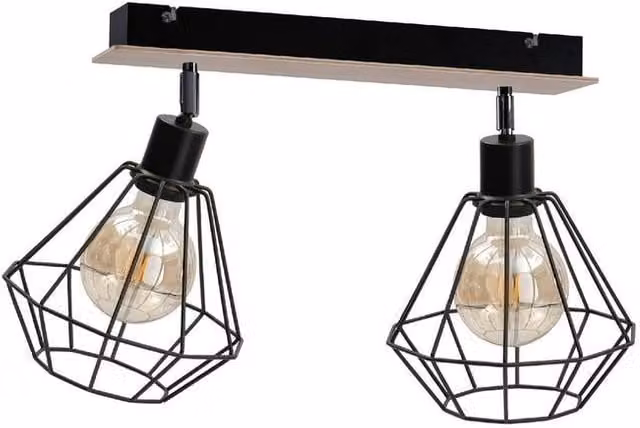 Netlighting Atwood Twin Ceiling Spotlight in Black and Wood, 53 cm, 2x E27
