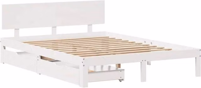 Berkfield Home Decorative White Pine Wood Bed Frame with Drawers, W/D/H: 200 x 140 x 69.5 cm