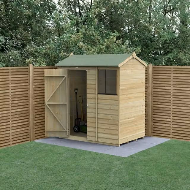Beckwood Reverse Apex Wooden Shed in Green or Brown with Foundation and Lock