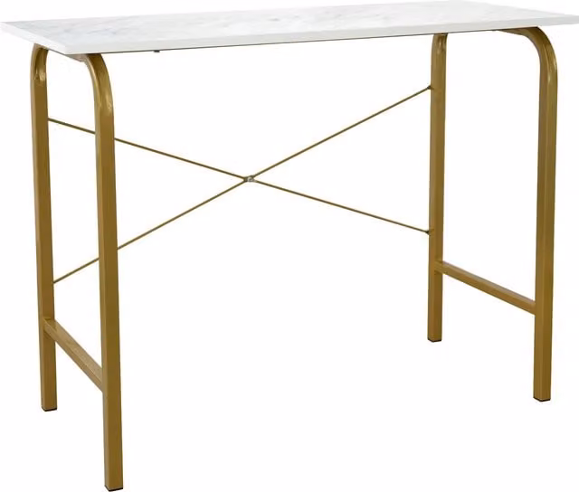 Teamson Home Modern Writing Desk with White Faux Marble Top and Gold Metal Frame