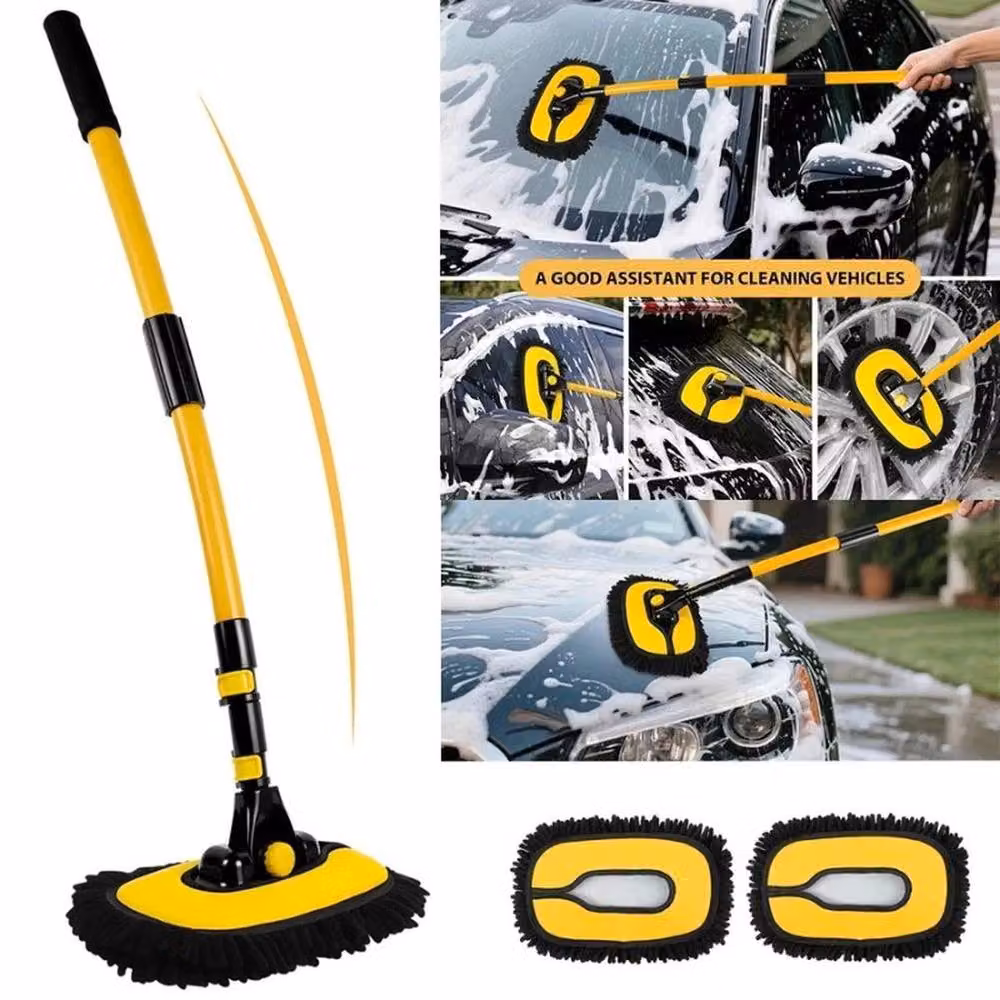 FLAVORA Adjustable Telescopic Car Wash Brush Mop Kit in Yellow, W: 15 cm, H: 100 cm – 6