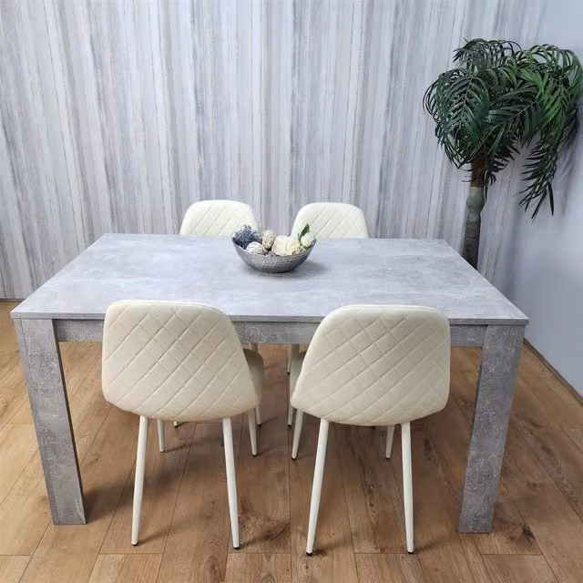 Kosy Koala Modern Rectangular Dining Table and 4 Cream Faux Leather Chairs Set
