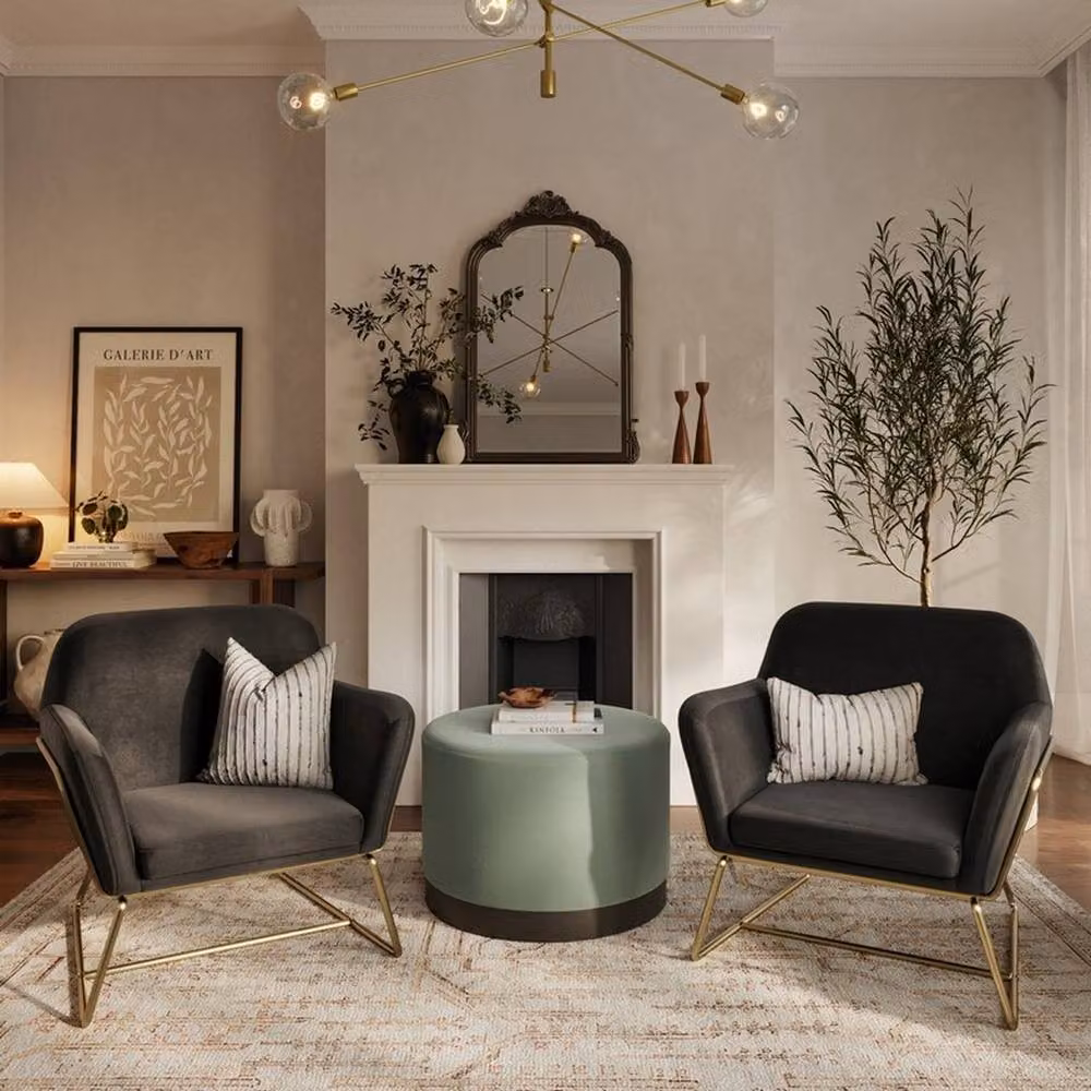 Lemon Pavilion Furniture Charles Armchair in Black Velvet with Gold Metal Frame, W75.5 x D66 x H76.5 cm – 4