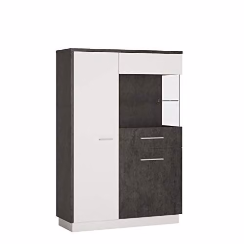 Furniture To Go Zingaro Low Display Cabinet in Grey and White with Glass Doors and Integrated Lighting, W/D/H: 151.0 x 38.0 x 69.89 cm – 1