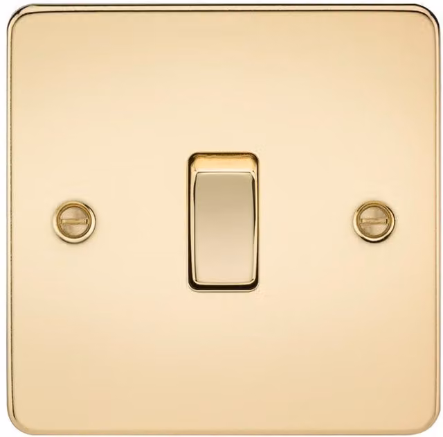 Knightsbridge Flat Plate 10AX 1G Intermediate Switch in Polished Brass