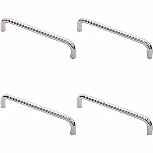 Loops 4 Pack Round D Bar Pull Handles in Bright Polished Silver Stainless Steel, W: 319 mm, D: 19 mm, Fixing Centres: 300 mm
